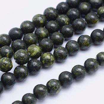 Natural Serpentine/Green Lace Stone Beads Strands, Round, 6mm, Hole: 0.8mm, about 60pcs/strand, 14.5 inch(37cm)