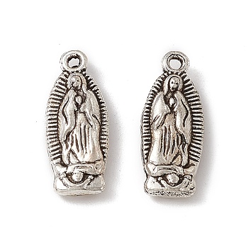 Tibetan Style Alloy Pendants, Virgin Mary Charm, Antique Silver, 15x6x3mm, Hole: 1mm
