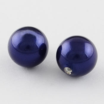 Shell Beads, Imitation Pearl Bead, Grade A, Half Drilled Hole, Round, Midnight Blue, 10mm, Hole: 1mm