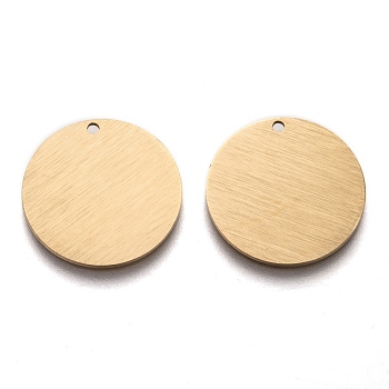 Ion Plating(IP) 304 Stainless Steel Pendants, Stamping Blank Tag, Laser Cut, Double Side Drawbench Effect, Flat Round, Golden, 20x1mm, Hole: 1.2mm