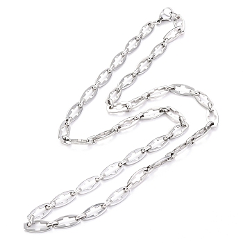 304 Stainless Steel Link Chain Necklaces, with Lobster Claw Clasps, Oval with Cross, Stainless Steel Color, 23.7 inch(60.2cm)
