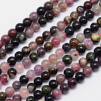 Natural Tourmaline Round Bead Strands, 5mm, Hole: 1mm, about 86pcs/strand, 15.5 inch