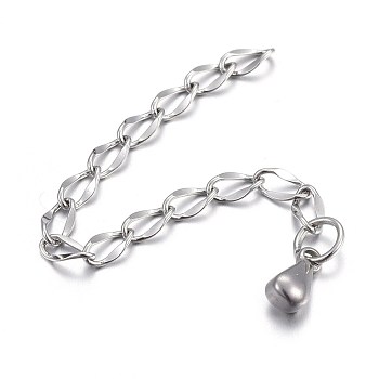 304 Stainless Steel Chain Extender, with Teardrop Charms, Stainless Steel Color, 59x2.5mm
