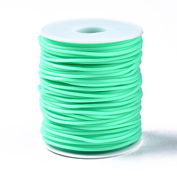 Hollow Pipe PVC Tubular Synthetic Rubber Cord, Wrapped Around White Plastic Spool, Aquamarine, 2mm, Hole: 1mm, about 54.68 yards(50m)/roll