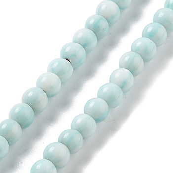 Handmade Lampwork Beads, Round, Pale Turquoise, 7x6.5mm, Hole: 1.5mm, about 103pcs/strand, 25.71''(65.3cm)