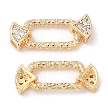 Brass Micro Pave Clear Cubic Zirconia Connector Charms, Nickel Free, Rectangle Links, Real 18K Gold Plated, 20x7x4mm, Hole: 2.7x3.4mm