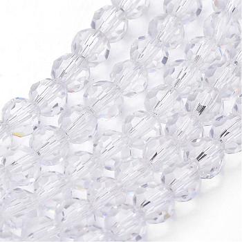 Transparent Glass Bead Strands, Imitate Austrian Crystal, Faceted(32 Facets), Round, Clear, 8mm, Hole: 1mm, about 70~72pcs/strand, 20~21 inch