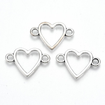 Tibetan Style Alloy Links Connector, Lead Free & Cadmium Free, Heart, Antique Silver, 16x23x1.5mm, Hole: 2.5mm, about 520pcs/500g