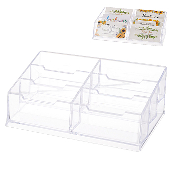 Plastic Business Card Display Holder, 6 Pocket Card Stand, Trapezoid, Clear, 207x98x65mm, Inner Diameter: 96x24mm