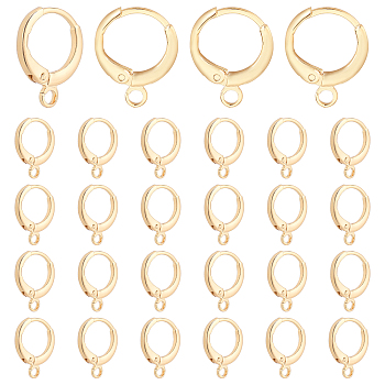 Elite 30Pcs Brass Huggie Hoop Earring Findings, with Loop, Ring, Real 18K Gold Plated, 12 Gauge, 15x11.5x2mm, Hole: 2mm, Pin: 0.8mm