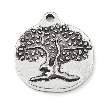 Alloy Pendants, Flat Round, Personality Accessories, Tree, 20x17.5x1.8mm, Hole: 1.8mm