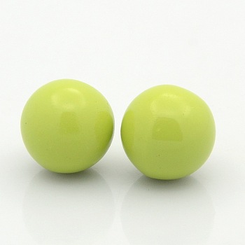 No Hole Spray Painted Brass Round Ball Beads Fit Cage Pendants, Green Yellow, 16mm