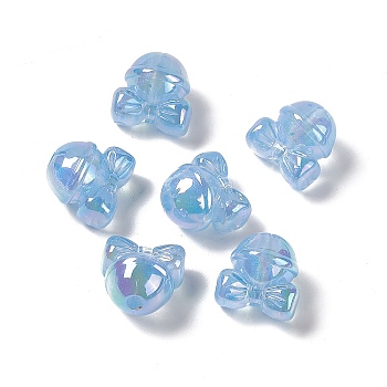 UV Plating Rainbow Iridescent Acrylic Beads, Bell Shape with Bowknot, Light Sky Blue, 17x17.5x14mm, Hole: 3.5mm
