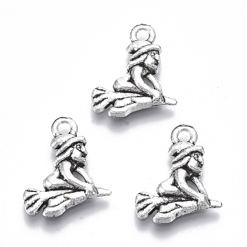 Tibetan Style Alloy Pendants, Lead Free & Cadmium Free, for Halloween, Halloween Witch, Antique Silver, 16.5x14.5x2.5mm, Hole: 1.8mm