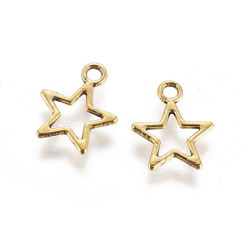 Tibetan Style Alloy Charms, Star, Antique Golden, Lead Free & Cadmium Free, 14.5x12x1mm, Hole:2mm