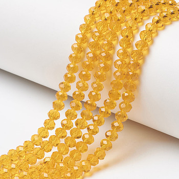 Glass Beads Strands, Faceted, Rondelle, Orange, 8x6mm, Hole: 1mm, about 65~68pcs/strand, 15.7~16.1 inch(40~41cm)