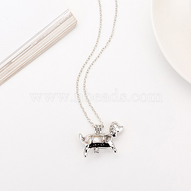 Alloy Dog Cage Pendant Necklace with Synthetic Luminaries Stone(LUMI-PW0001-012P-A)-4