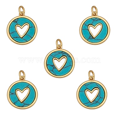 Real 18K Gold Plated Flat Round Synthetic Turquoise Pendants