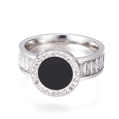 Black Stainless Steel+Rhinestone Finger Rings
