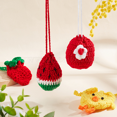 CHGCRAFT 4Pcs 4 Style Woolen Chicken Egg Drawstring Crochet Pouch(AJEW-CA0002-21)-4