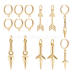 DIY Earring Making, with 6Pcs Brass Huggie Hoop Earring Findings, 6Pcs Brass Pendants, Mixed Shape, Real 18K Gold Plated, 17x13.5x2mm, Hole: 1.5mm, Pin: 1mm(DIY-BC0004-26)