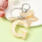 Resin & Acrylic Keychain, with Faux Suede Tassel Pendant & Alloy Findings, Letter G, 9.5cm(KEYC-YW00121-07)