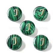 Synthetic Malachite Beads, with Golden Tone Brass Slices, Flat Round with Letter, Letter J, 15x5mm, Hole: 1.4mm(G-A238-01J)