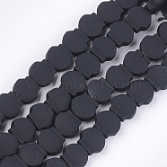 Spray Painted Non-magnetic Synthetic Hematite Beads Strands, Scallop, Black, 8x9x4mm, Hole: 0.8mm, about 49pcs/strand, 15.7 inch(G-T116-23-17)