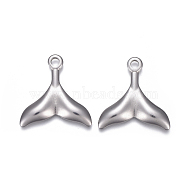 304 Stainless Steel Pendants, Whale Tail Shape, Stainless Steel Color, 25.5x25x2.8mm, Hole: 3mm(STAS-F207-06P-B)