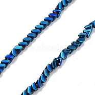 Synthetic Non-magnetic Hematite Beads Strands, Triangle, Blue Plated, 2x2~3x2.5~3mm, Hole: 0.6mm, about 206pcs/strand, 15.83''(40.2cm)(G-P545-J01-01C)