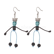 Synthetic Turquoise & Natural Lava Rock Braided Skeleton Dangle Earrings, 316 Surgical Stainless Steel Long Drop Earrings for Halloween, Turquoise, 79mm, Pin: 0.8mm(EJEW-TA00226-03)
