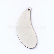 Natural Wood Pendants, Undyed, Laser Cut Wood Shape, Wood Slice, Moon, Antique White, 49.5x21.5x2.5mm, Hole: 2mm(WOOD-WH0100-38C)