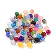 Glass Beads, Round, Transparent Crackle & Frosted, Mixed Style, Mixed Color, 8x7.5mm, Hole: 1.5~1.6mm, about 735pcs/500g(GLAA-XCP0001-26)