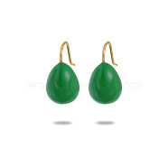 304 Stainless Steel Enamel Teardrop Dangle Earrings for Women, Golden, Dark Green, 20.5x10.5mm(EJEW-U023-01G-03)