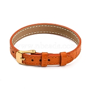 Leather Textured Watch Bands, with Ion Plating(IP) Golden 304 Stainless Steel Buckles, Adjustable Bracelet Watch Bands, Dark Orange, 23.2x1~1.25x0.5cm(AJEW-K232-01G-06)