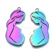 Ion Plating(IP) 201 Stainless Steel Pendants, Pregnant Woman, Rainbow Color, 41x18x1mm, Hole: 2mm(STAS-N098-069M)