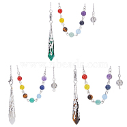 3Pcs 3 Style Gemstone Pointed Dowsing Pendulums, with Natural Chakra Round Gemstone Beads & 304 Stainless Steel Findings, Faceted Bullet Charm, 272mm, 1pc/style(FIND-FH0007-44)
