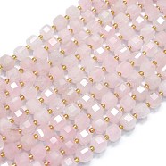 Natural Rose Quartz Beads Strands, with Seed Beads, Faceted Table Cut Cube, 8x8x8mm, Hole: 0.6mm, about 38pcs/strand, 15.35''(39cm)(G-K389-A03-01)