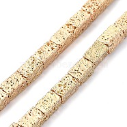 Electroplated Natural Lava Rock Beads Strands, Cuboid, Light Gold Plated, 5~5.5x3x3mm, Hole: 1mm, about 76pcs/strand, 16.14''(41cm)(G-I360-K02-02)
