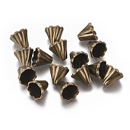 Tibetan Style Bead Cone, Alloy, Cadmium Free & Nickel Free & Lead Free, Flower, Antique Bronze Color, Size: about 13mm long, 12mm wide, hole: 2mm, Inner Diameter: 9.5mm, 410pcs/1000g(TIBEB-EA10181YKG-AB-FF)