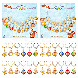 Alloy Enamel Sunflower Charms Locking Stitch Markers, with Golden Tone 304 Stainless Steel Ring, Mixed Color, 3.1cm, 6 colors, 2pcs/color, 12pcs/set(HJEW-PH01571)