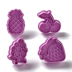 Fruit Themed PET Plastic Cookie Cutters, with Iron Press Handle, Pineapple, Cherry, Grape & Strawberry, Old Rose, 50~54x37~50x18mm, 4pcs/set(DIY-K056-15)