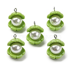 Opaque Resin Pendants, with Iron Loops, Shell Shape, Yellow Green, 20x18mm, Hole: 2mm(RESI-P043-01P-05)