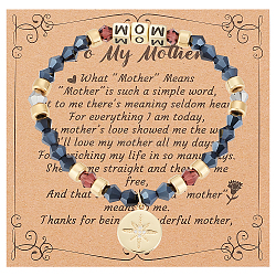 Olycraft Word MOM Acrylic & Glass Beaded Stretch Bracelet, Clear Cubic Zirconia Star Charms Bracelet for Mother's Day, Golden, Inner Diameter: 2-1/8 inch(5.4cm), 1pc/set(BJEW-OC0001-15)