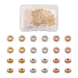 Brass Spacer Beads, Long-lasting Plated, Fancy Cut, Flat Round, Mixed Color, 5x2mm, Hole: 1.8mm, 150pcs/box(KK-TA0001-05)
