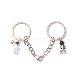 Baking Painted Alloy Astronaut Pendant Keychain, Alloy Magnetic Heart Clasp Couple Keychain, Antique Silver & Platinum, 6.7~6.8cm, 2pcs/set(KEYC-JKC00452)