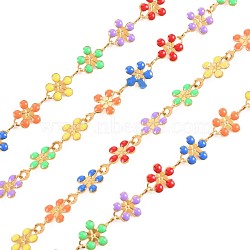 304 Stainless Steel Sunflower Link Chains, with Enamel, Real 18K Gold Plated, Soldered, Colorful, 9.5x5.5x1mm, about 3.28 Feet(1m)/Strand(STAS-N092-121)