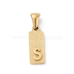 304 Stainless Steel Pendants, Golden, Rectangle with Letter Charm, Letter S, 17.5x6.5x3mm, Hole: 3x6mm(STAS-Z120-03S-G)