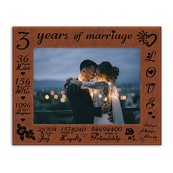 Leather Picture Frame, Laser Printed Photo Frame, for Home Decor, Horizontal Rectangle with Word, for 3rd Anniversary of Marriage, Flower Pattern, 247x197mm, Inner Diameter: 127x177mm(AJEW-WH0320-01G)