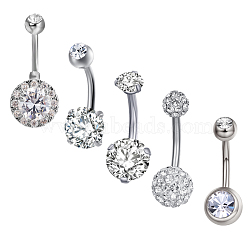 Brass Piercing Jewelry, Belly Rings, with Glass Rhinestone, Mixed Shapes, Platinum, 21~29mm, bar: 15 Gauge(1.5mm), 5pcs/set, bar length: 3/8"(10mm)~9/16"(14mm)(AJEW-EE0006-78P)